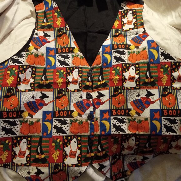 Halloween Vest Patchwork Print 1X by Basic Edition Made in China Cotton/Acetate - Picture 1 of 4
